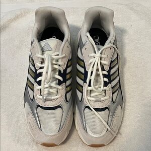 Adidas Men's White and Navy Sneakers with Gold Accents